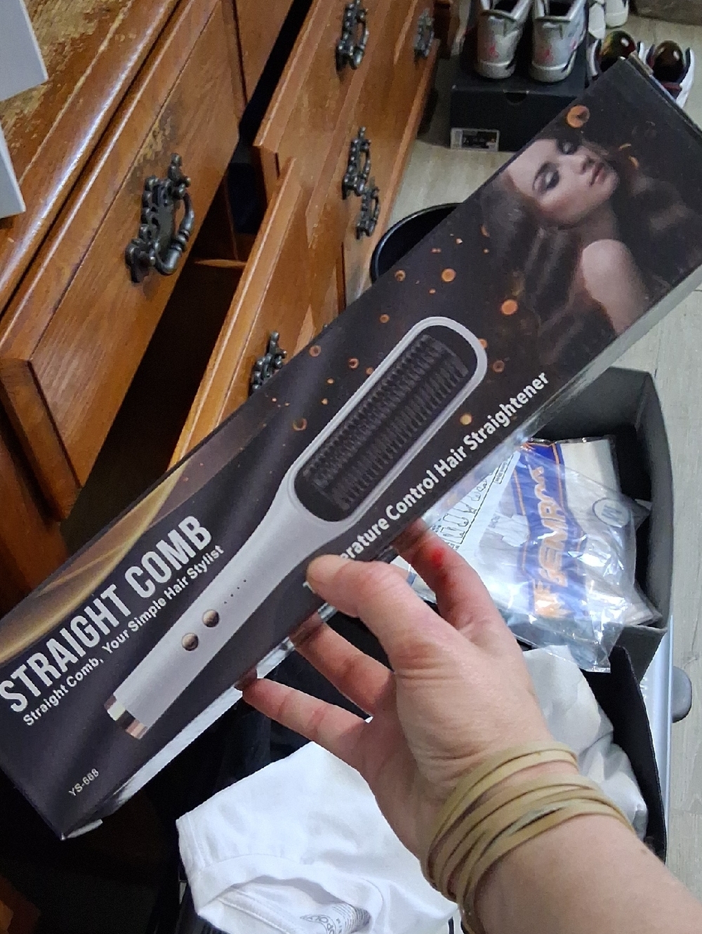 Straight Comb Temperature Control Hair Straightener Brush - Gray